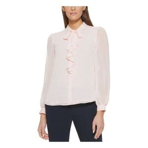NWT TOMMY HILFIGER Womens Pink Lined Button Cuffs Wear To Work Top Large